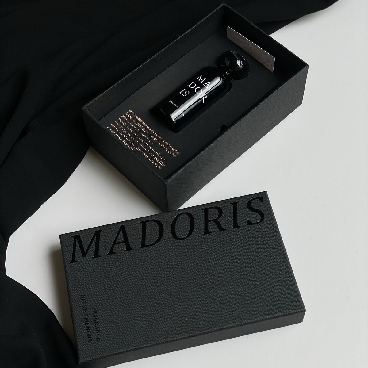 MADORIS Dark Citrus reed diffuser with signature black gift box