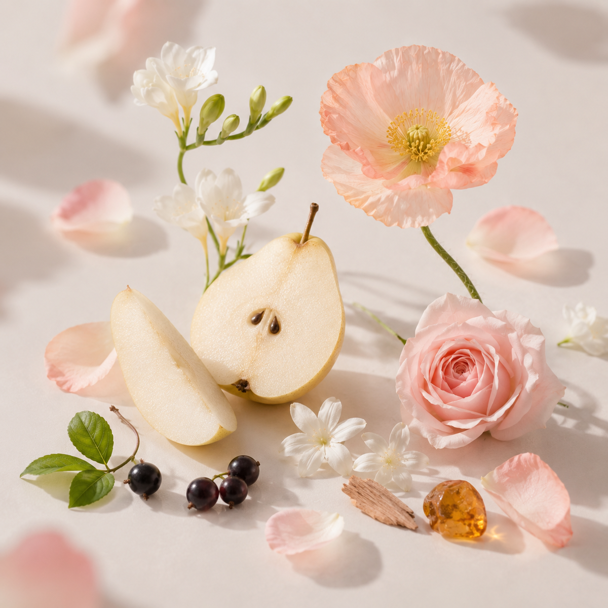 MADORIS Blush Veil fragrance notes with pear, flowers and soft pink botanical elements