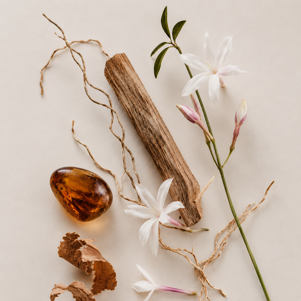 MADORIS Molten Bloom fragrance composition with botanical elements and warm floral details
